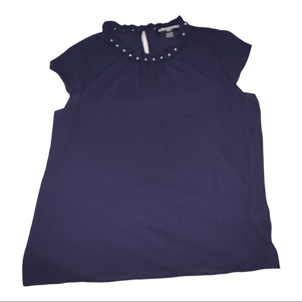 Karl Langerfield Paris navy Davignon pearl neckline blouse